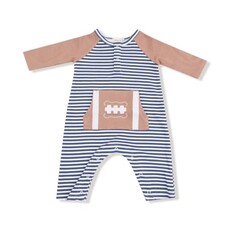 ANGEL DEAR Stripes w/ Football - L/S Raglan Henley Romper