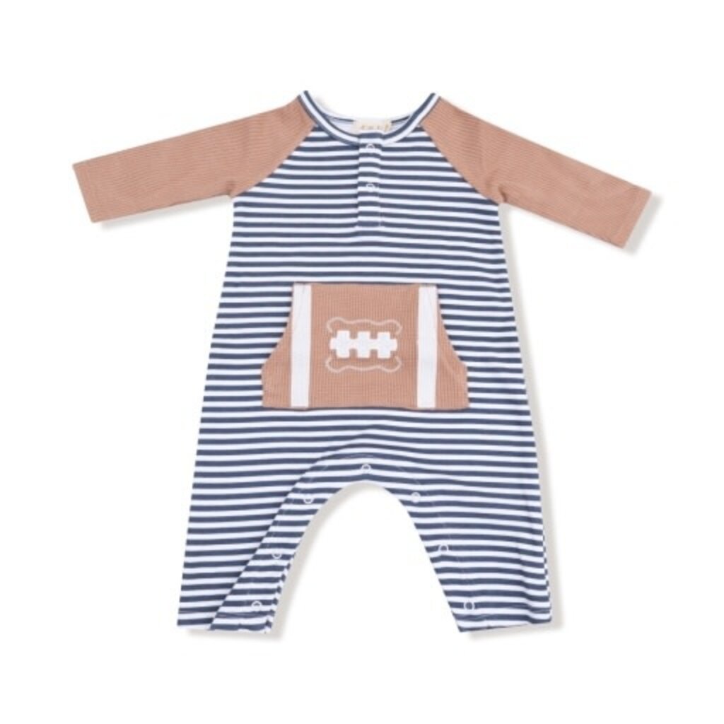 ANGEL DEAR Stripes w/ Football - L/S Raglan Henley Romper