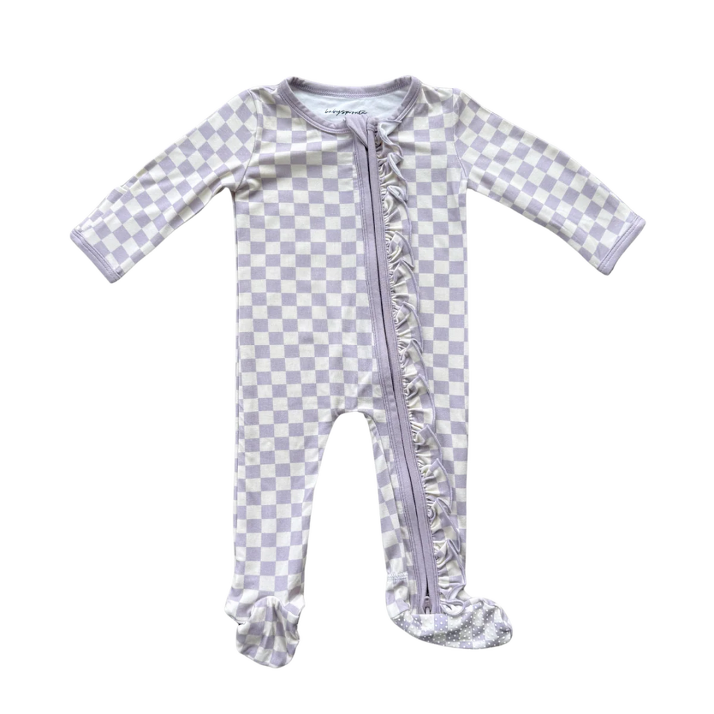 BABYSPROUTS Footie Romper Lavender Cloud Checkered