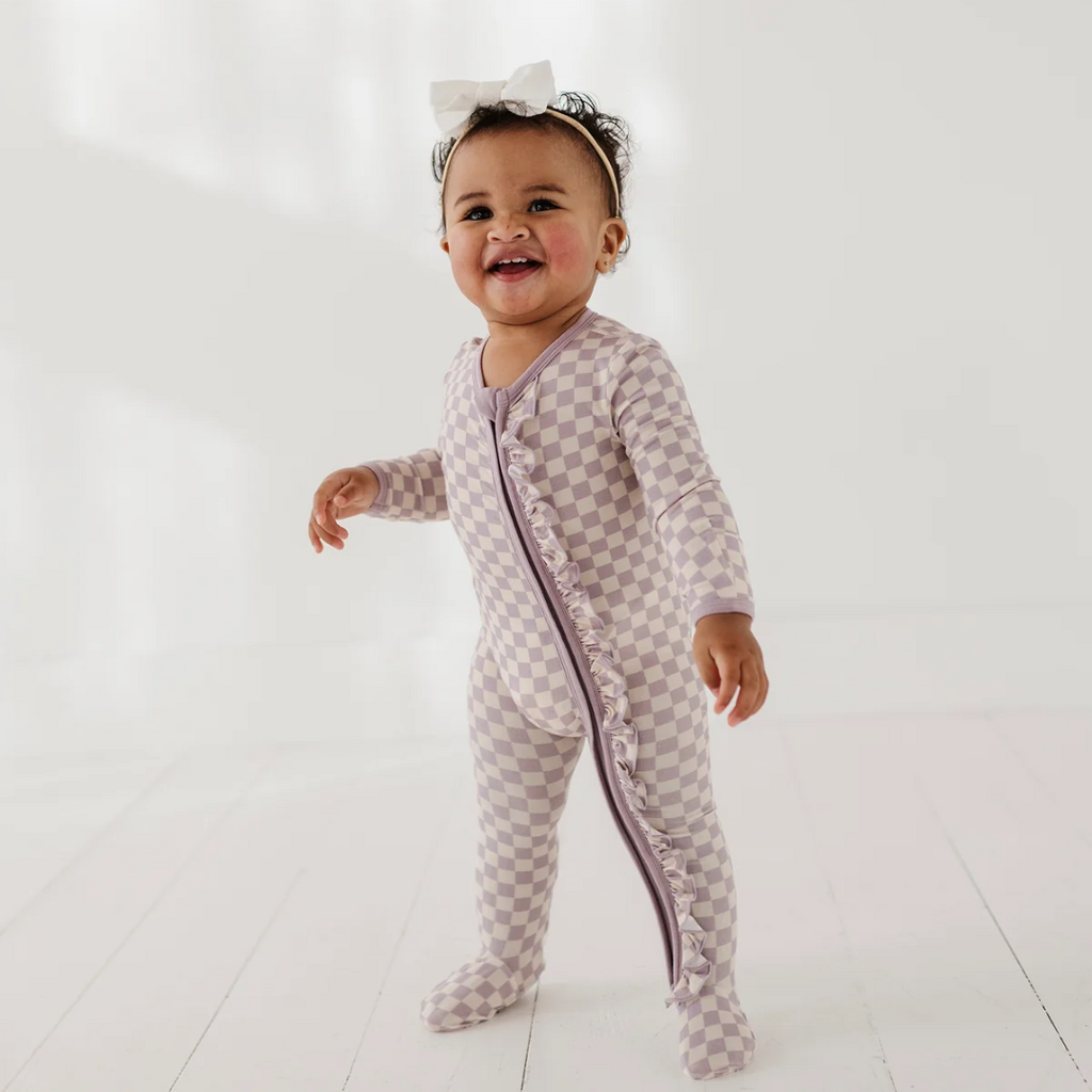 BABYSPROUTS Footie Romper Lavender Cloud Checkered