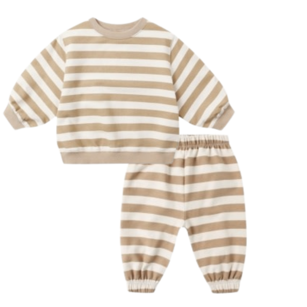 Rylee + Cru Inc. OVERSIZED CREW SWEATSHIRT W/SWEATPANTS GOLD STRIPE