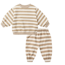 Rylee + Cru Inc. OVERSIZED CREW SWEATSHIRT W/SWEATPANTS GOLD STRIPE