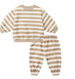 Rylee + Cru Inc. OVERSIZED CREW SWEATSHIRT W/SWEATPANTS GOLD STRIPE