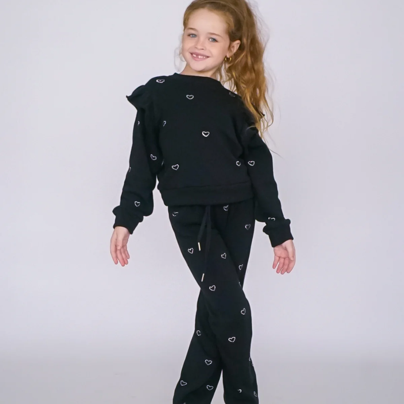 FLOWERS BY ZOE GIRL'S BLACK PANTS W/HEARTS