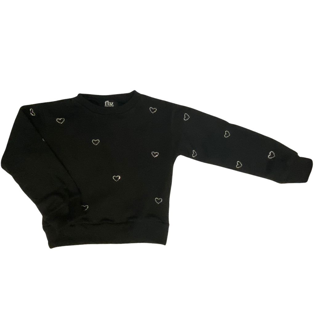 FLOWERS BY ZOE GIRL'S BLACK SWEATSHIRT W/HEARTS