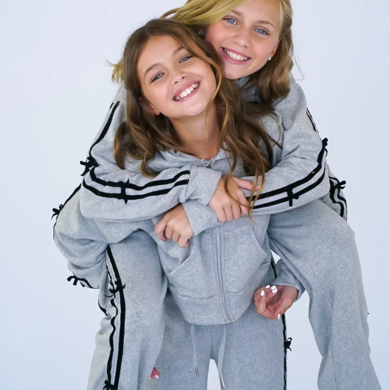 FLOWERS BY ZOE GIRL'S MISTY GREY JACKET W/BLACK VELVET TRIM