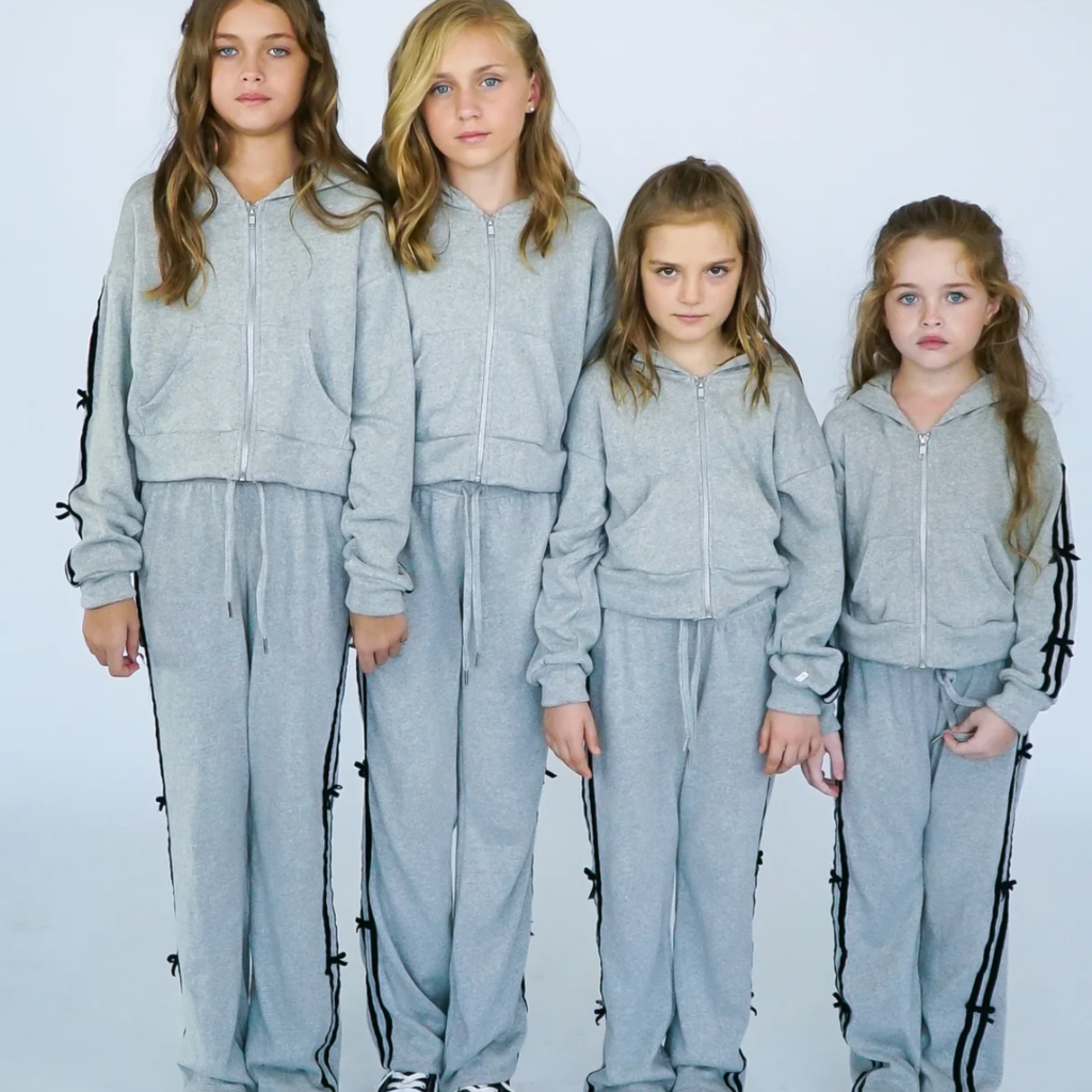 FLOWERS BY ZOE GIRL'S MISTY GREY JACKET W/BLACK VELVET TRIM