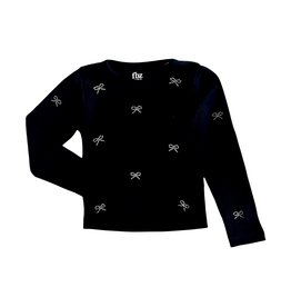 FLOWERS BY ZOE GIRL'S BLACK LS TOP W/ CRYSTAL BOWS
