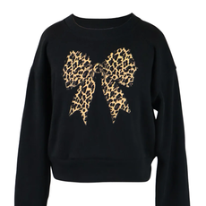 FLOWERS BY ZOE GIRL'S BLACK SWEATSHIRT W/LEOPARD BOW