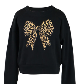 FLOWERS BY ZOE GIRL'S BLACK SWEATSHIRT W/LEOPARD BOW