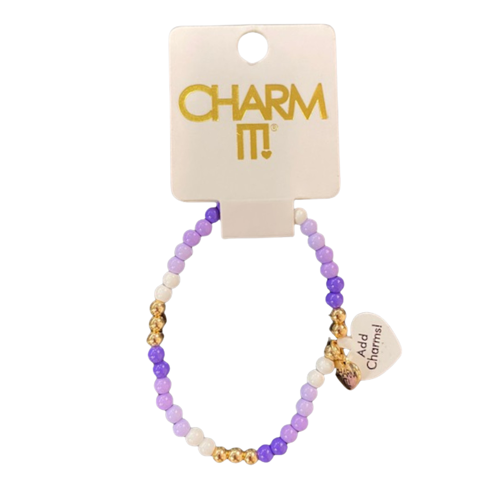 CHARM IT! GOLD PURPLE STRETCH BEAD BRACELET