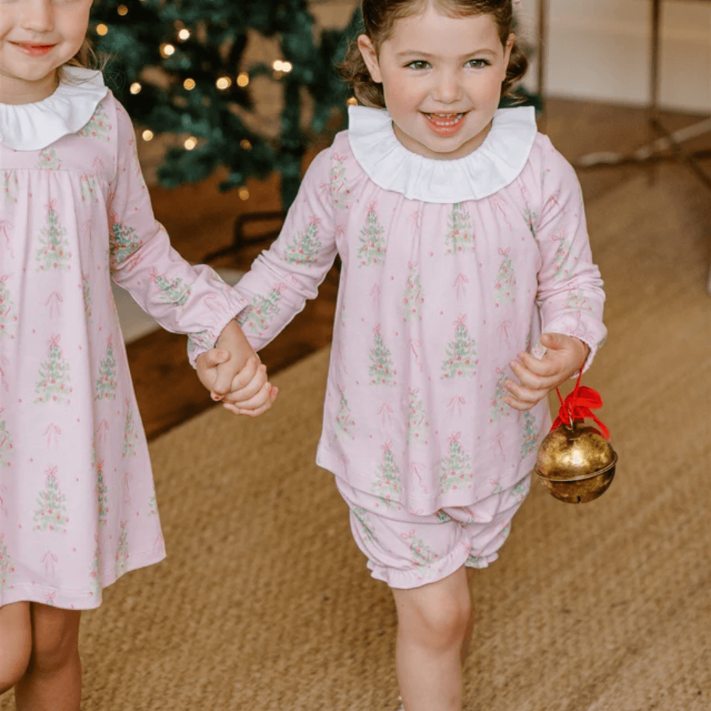 THE PROPER PEONY GIRL'S PINK TINSEL LS BLOOMER SET