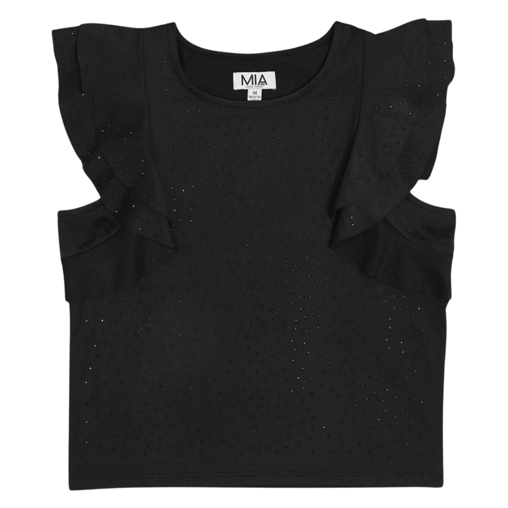MIA NEW YORK GIRL'S STUDDED FLUTTER TOP BLACK