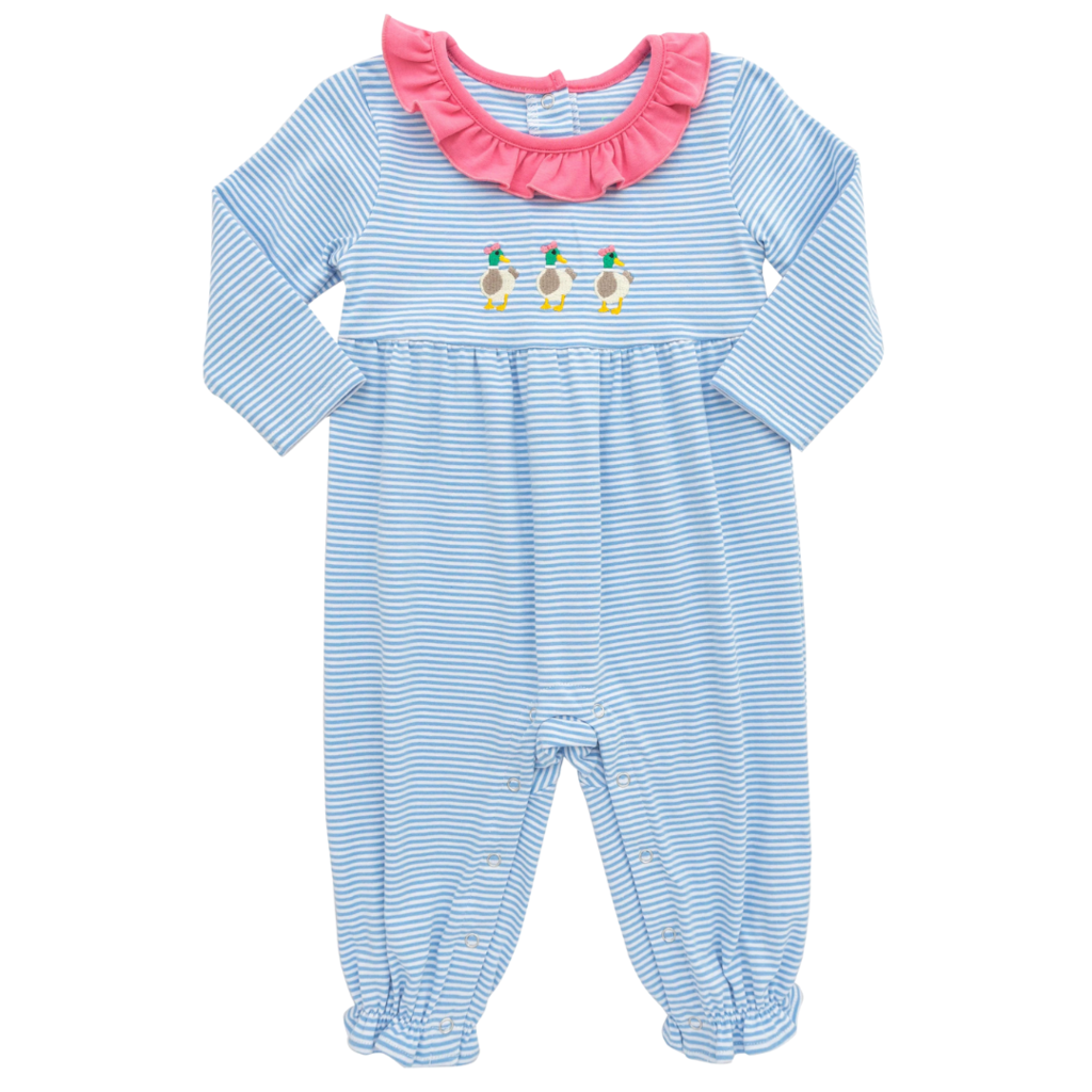 ITSY BITSY GIRL'S RUFFLE ROMPER-MALLARD