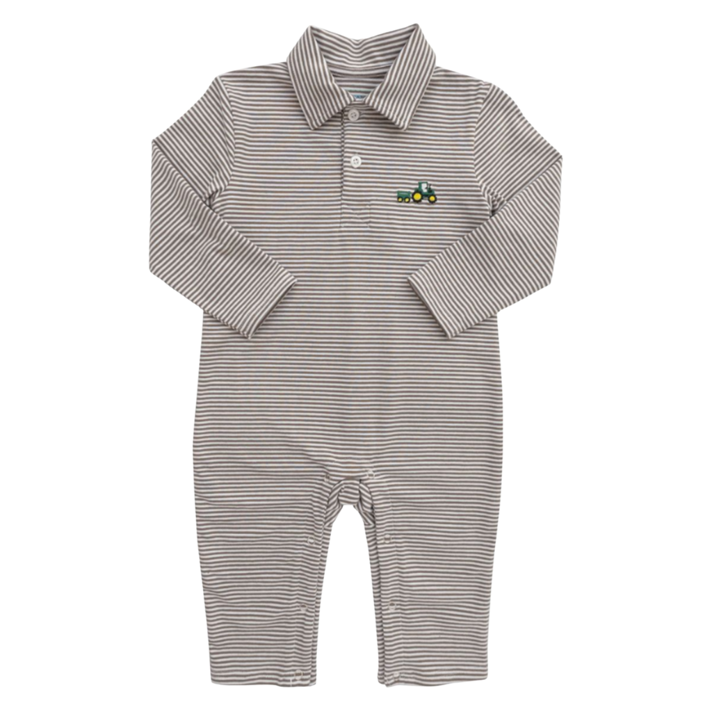 ITSY BITSY BOY'S POLO ROMPER- TRACTOR
