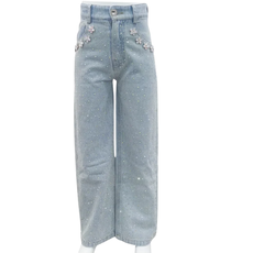 THREE WILDFLOWER DESIGN GIRL'S WIDE LEG GEM EMBELLISHED JEAN
