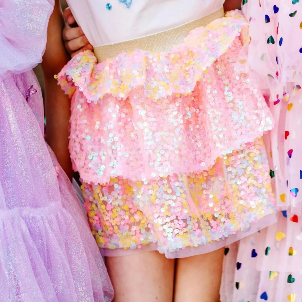 THREE WILDFLOWER DESIGN GIRL'S PASTEL SEQUINS SKIRT