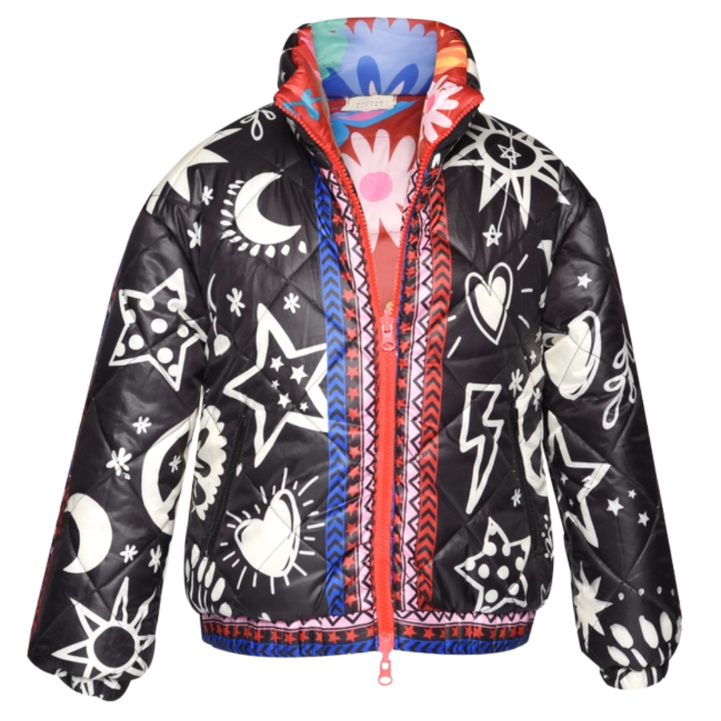Hannah Banana GIRL'S REVERSIBLE PUFFER JACKET- BLACK MULTI