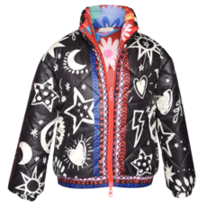 Hannah Banana GIRL'S REVERSIBLE PUFFER JACKET- BLACK MULTI