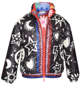 Hannah Banana GIRL'S REVERSIBLE PUFFER JACKET- BLACK MULTI