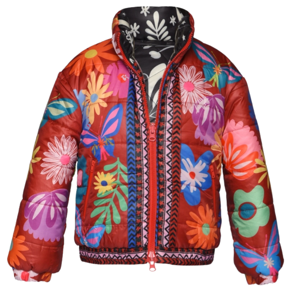 Hannah Banana GIRL'S REVERSIBLE PUFFER JACKET- BLACK MULTI