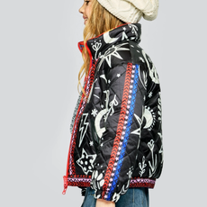 Hannah Banana GIRL'S REVERSIBLE PUFFER JACKET- BLACK MULTI