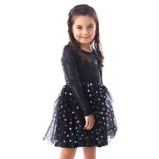 ROCKWILDE LS BLACK DRESS W/METALLIC HEART MESH OVER SKIRT