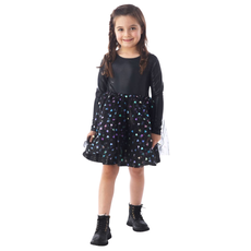 ROCKWILDE LS BLACK DRESS W/METALLIC HEART MESH OVER SKIRT