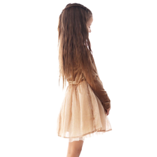 ROCKWILDE LS CHAMPAGNE DRESS W/RHINESTONE/GEM AT NECKLINE