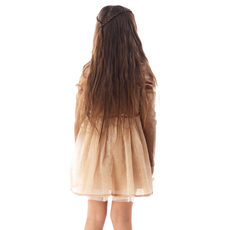 ROCKWILDE LS CHAMPAGNE DRESS W/RHINESTONE/GEM AT NECKLINE