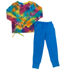 ERGE GIRL'S TIE DYE LS TOP W/VINTAGE WASH TURQ JOGGER