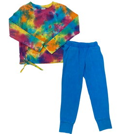 ERGE GIRL'S TIE DYE LS TOP W/VINTAGE WASH TURQ JOGGER