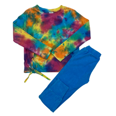 ERGE GIRL'S TIE DYE LS TOP W/VINTAGE WASH TURQ JOGGER