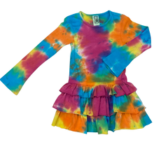 ERGE GIRL'S TIE DYE LS RUFFLE DRESS CIRCUS