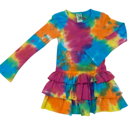 ERGE GIRL'S TIE DYE LS RUFFLE DRESS CIRCUS