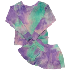 ERGE GIRL'S WAFFLE TIE DIE TOP W/SKORT PURPLE MULTI