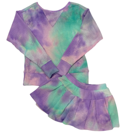 ERGE GIRL'S WAFFLE TIE DIE TOP W/SKORT PURPLE MULTI
