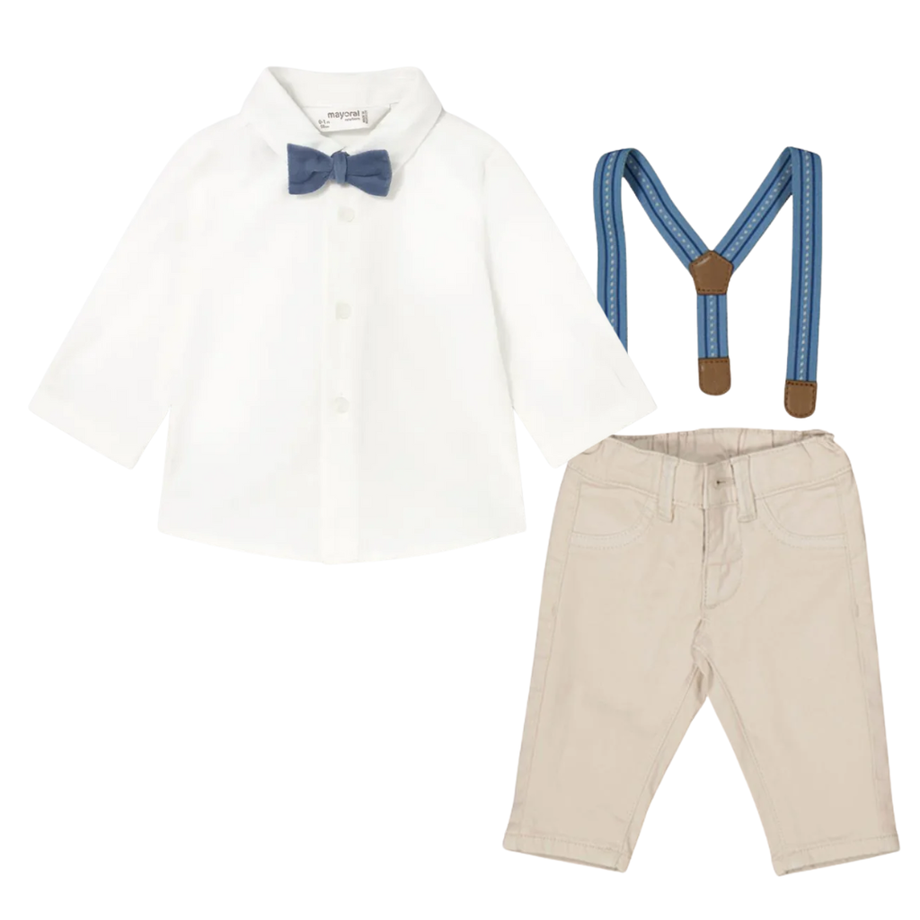 Boy's L/S Shirt w/Suspender Pant Stone