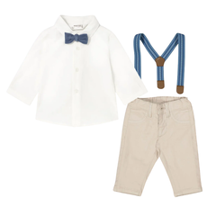 Boy's L/S Shirt w/Suspender Pant Stone