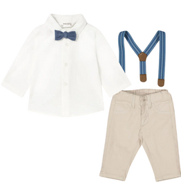 Boy's L/S Shirt w/Suspender Pant Stone