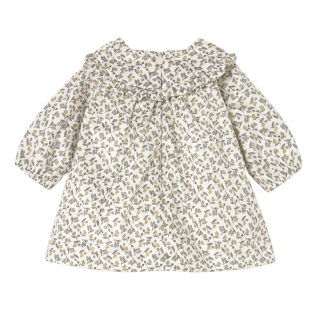 Girl's Printed Velvet Dress-Olive
