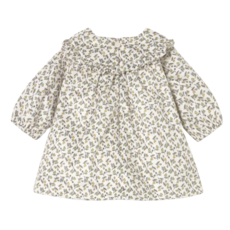 Girl's Printed Velvet Dress-Olive