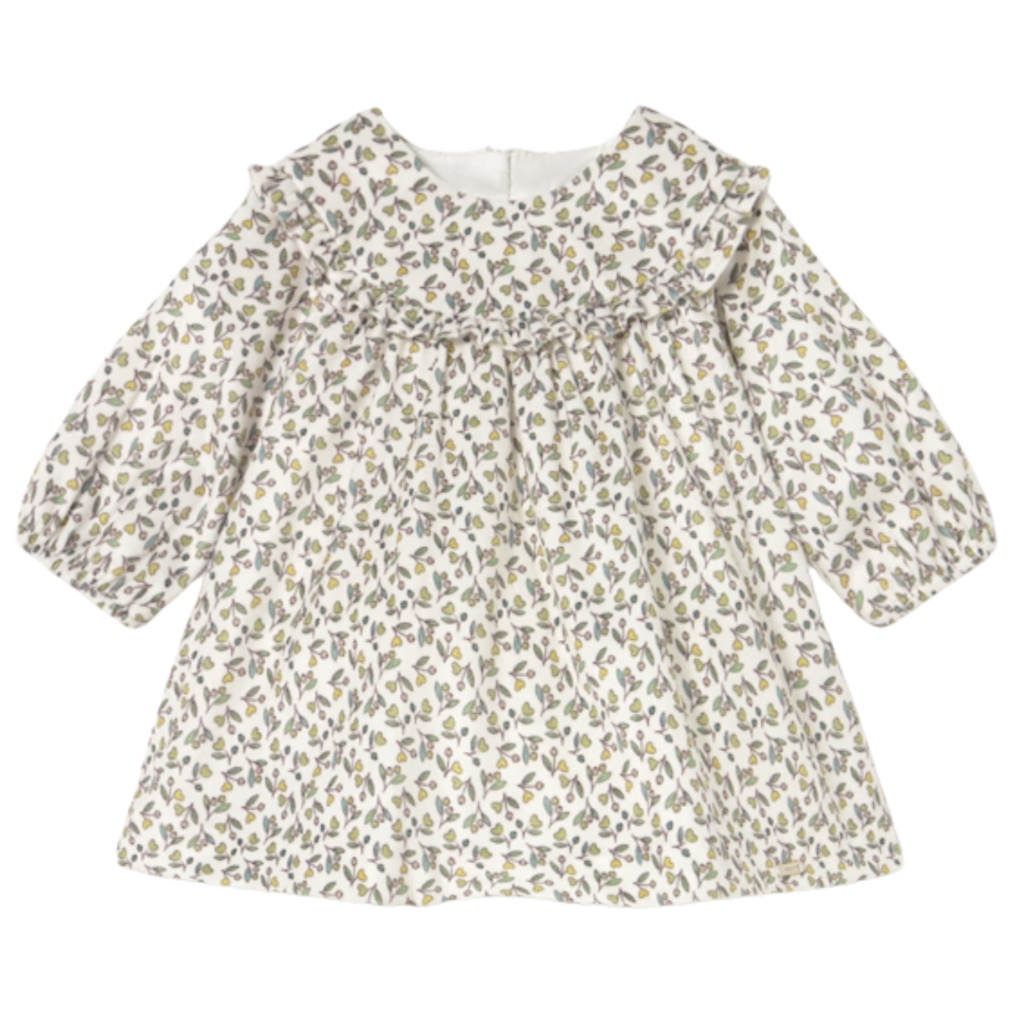 Girl's Printed Velvet Dress-Olive
