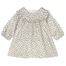 Girl's Printed Velvet Dress-Olive