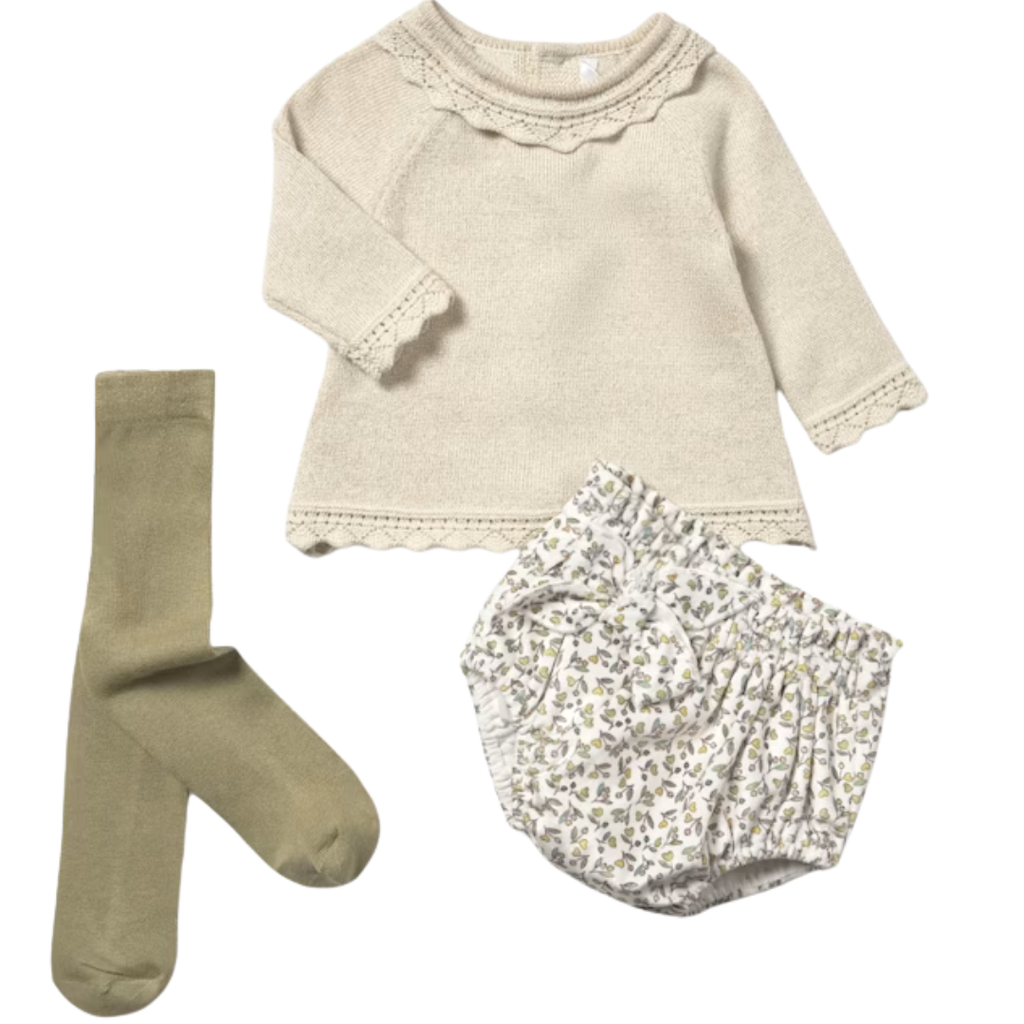 Girl's LS Top/Bottoms w/Tights-Olive