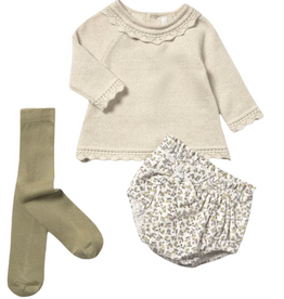 Girl's LS Top/Bottoms w/Tights-Olive