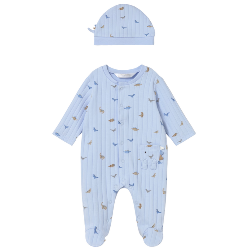 Boy's Sky Blue Dino Footie w/Hat