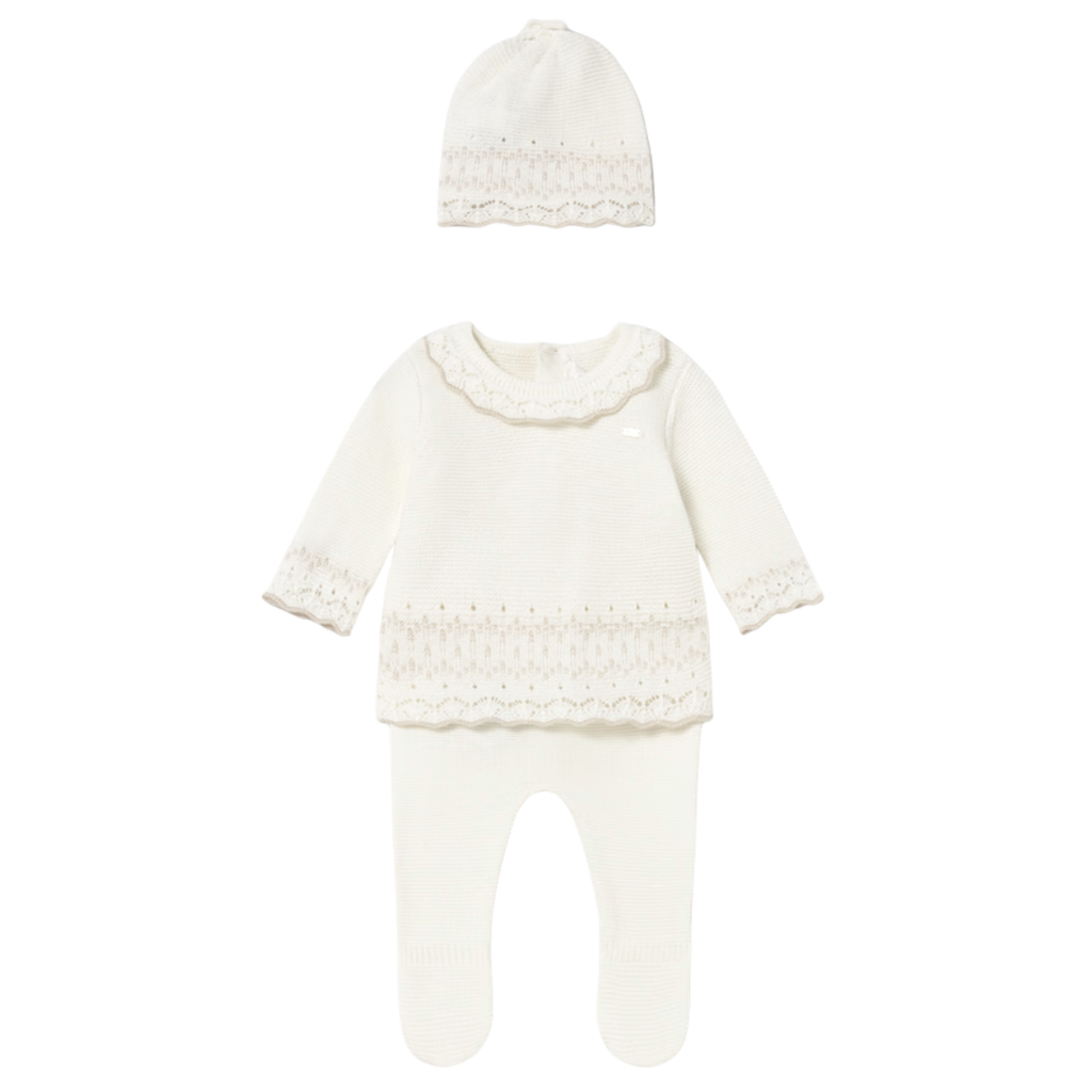 Girl's LS Knit Top w/Leg Warmer & Hat Set-Natural