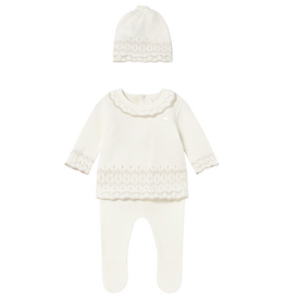 Girl's LS Knit Top w/Leg Warmer & Hat Set-Natural