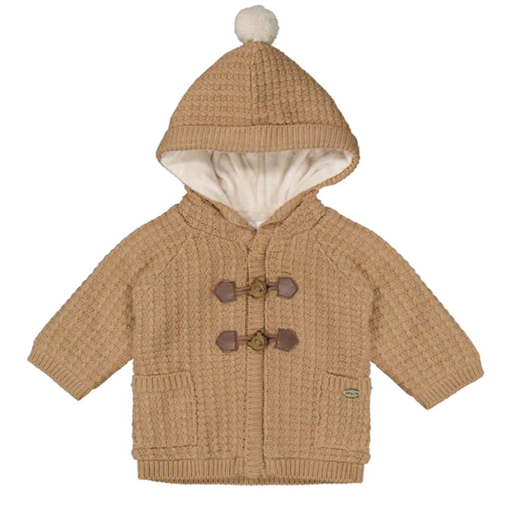 Boy's Knit Hooded Cardigan-Toffee